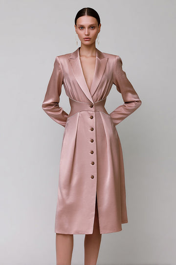 Dusty Rose Satin A Line Peak Lapel Midi Work Dress